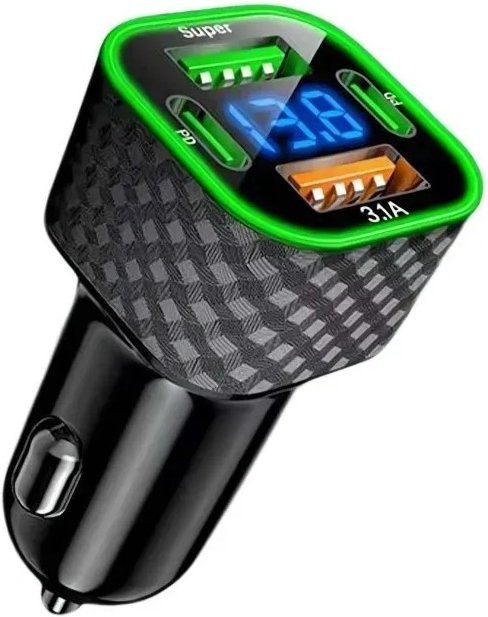 4-in-1 Auto-Schnellladegerät mit USB und Typ-C, 380W Dual PD Ladegerät mit Spannungsanzeige in Schwarz, passend für Honor - Bild 1