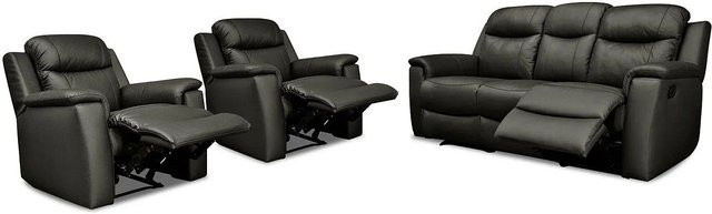 Vente-unique Couchgarnitur Evasion aus Rindsleder mit Sessel in Schwarz, Breite: 205 cm, Tiefe: 95 cm - Bild 1