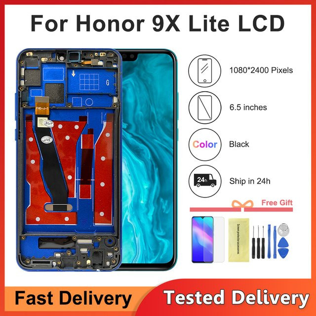 Sinmaytai LCD-Display Touchscreen mit Rahmen für Honor 9x Lite, 6.53 Zoll, Schwarz - Bild 1