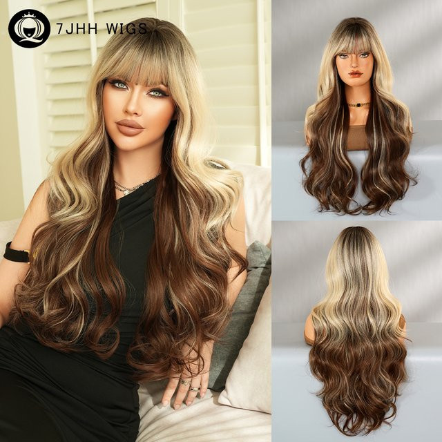 7JHH WIGS Perücke, lange blonde Wellen, Ombre Schokolade, Damen - Bild 1