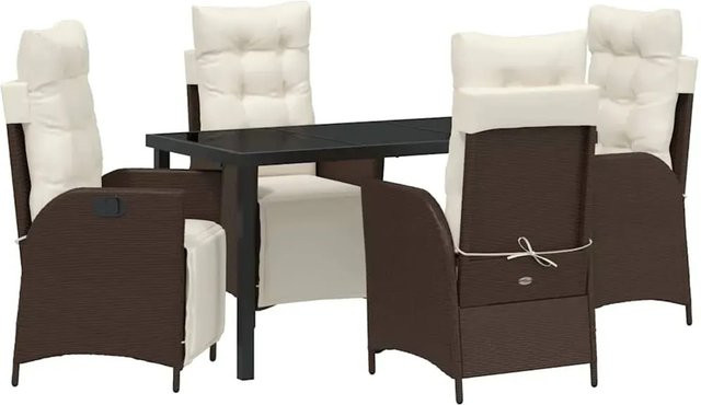 vidaXL Garten Essgruppe aus Poly-Rattan in Braun, 5-teilig mit rechteckigem Tisch und Sicherheitsglas - Bild 1