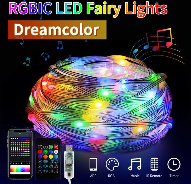 AVACOM Smart Bluetooth RGBIC LED String Fairy Lights mit USB-Anschluss, Multicolour Dreamcolor Lichterkette für Party, Hochzeit und Neujahr - Bild 1