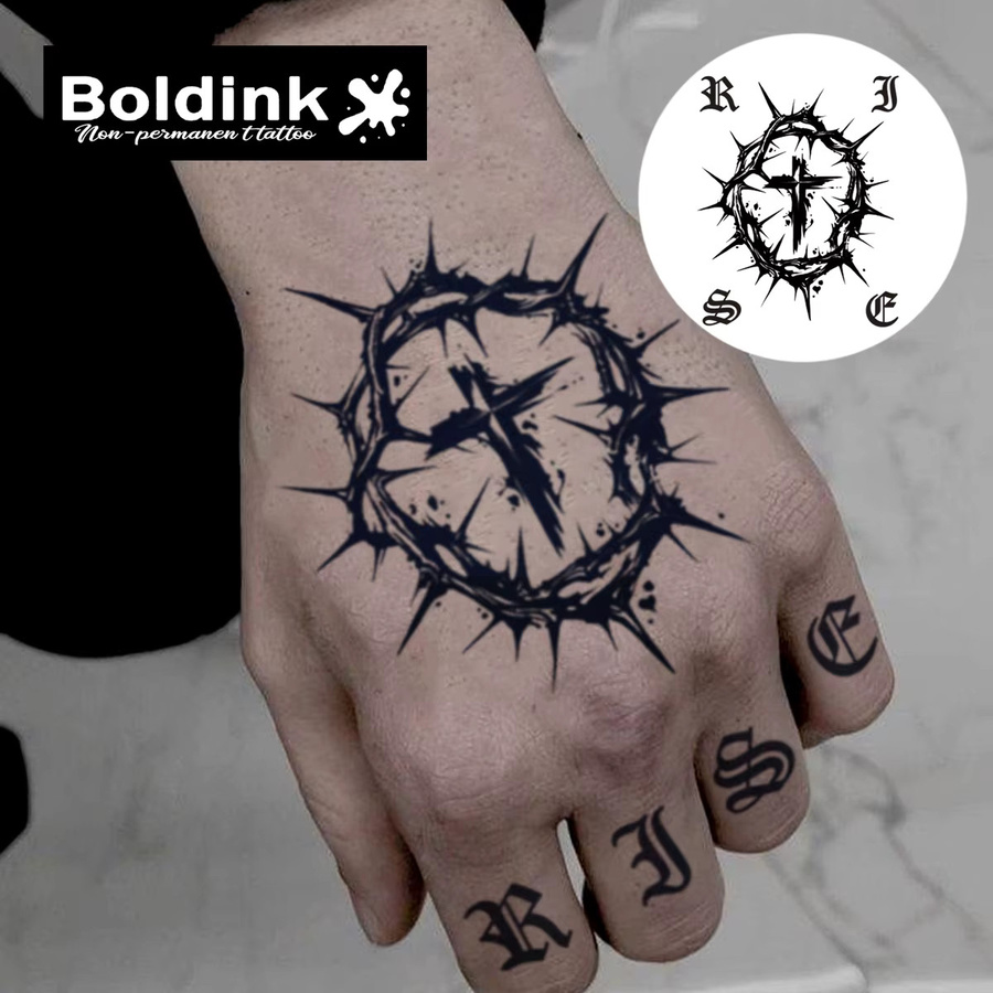 Boldink Cross On A Man's Hand Temporäres Tattoo, Herren - Bild 2