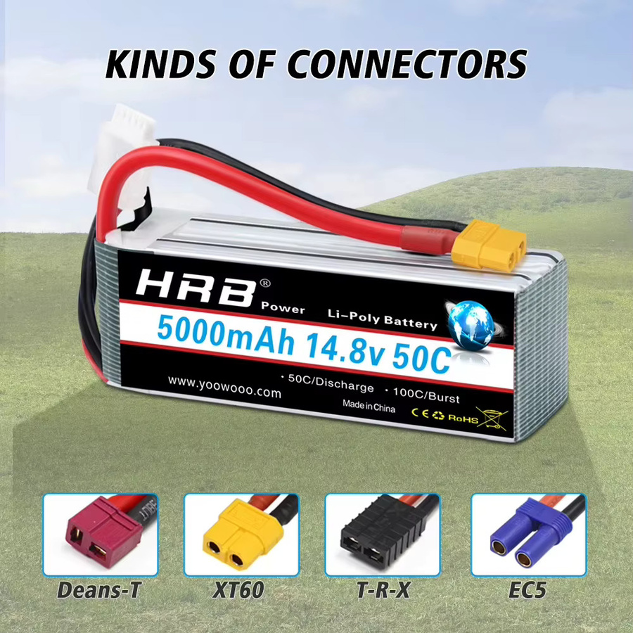 HRB LiPo Batterie 14,8 V 4S 5000 mAh 50C mit XT60 Anschluss für RC FPV Flugzeuge, Drohnen, Racing-Boote und Autos - Bild 3