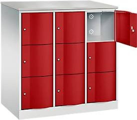 C+P Schließfachschrank Resisto mit 3 Abteilen und 9 Fächern, Stahl, Lichtgrau/Rubinrot, B: 114,8 cm, T: 64,0 cm, H: 125,5 cm - Bild 1