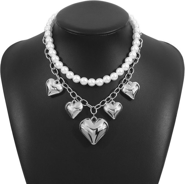 DIEZI Choker Halskette, Imitationsperlen, Herz Anhänger, Damen, black - Bild 1