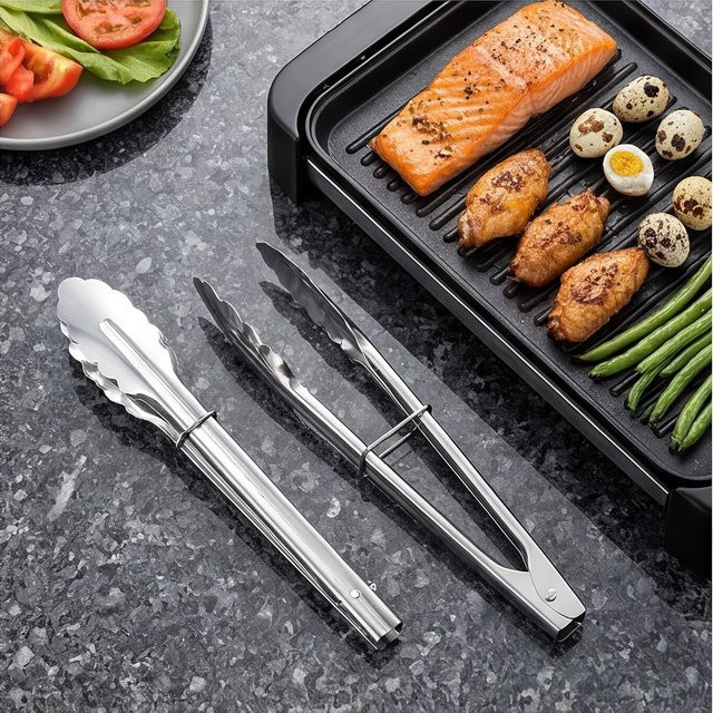 SHIBO Edelstahl-Küchenzange in Silber für BBQ und Grillen - Bild 1