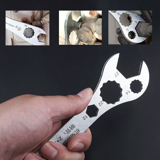 Multifunktionaler WOZOBUY Klimaanlagenschlüssel als flacher Doppelseitiger Schraubenschlüsselsatz mit offenem Ende in Silber - Bild 1