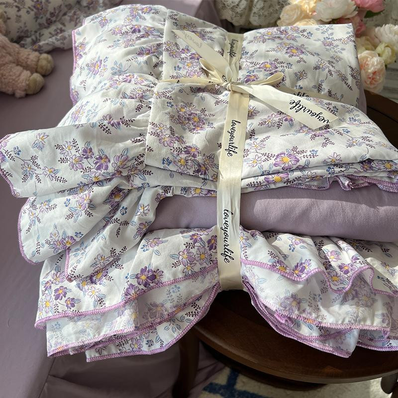 Bin Chi Textiles Bettwäsche-Set Koreanischer Prinzessinnen-Stil mit Blumenrüschen, Weich und Hautfreundlich, Single, B/H: 150 x 200 cm - Bild 2