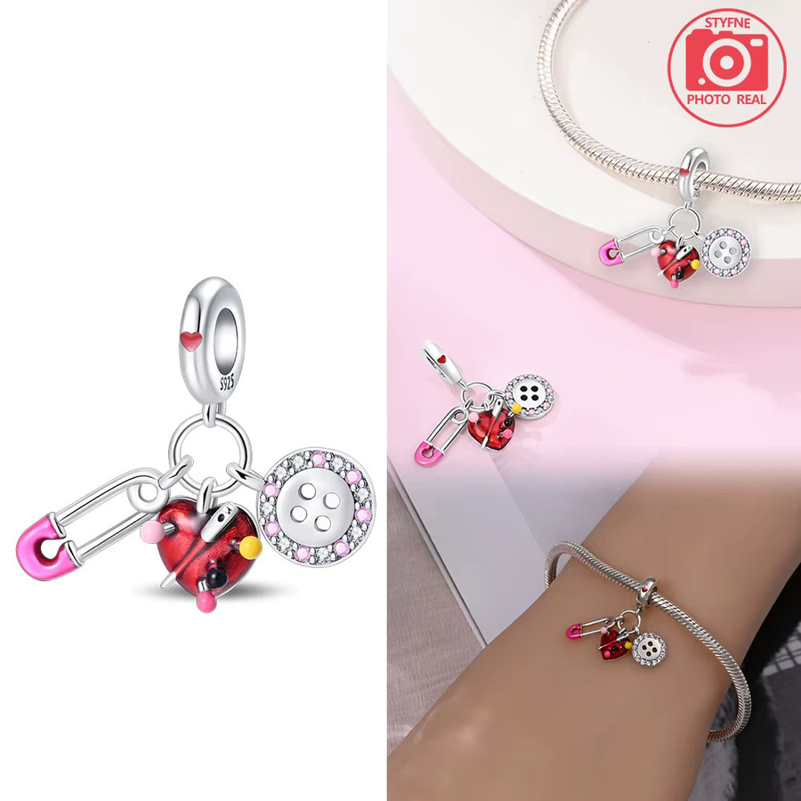 Charms Plata Charms, herzförmige gewebte Perlen, Silberfarben - Bild 1