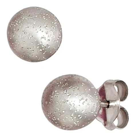 Colfem Ohrstecker Kugel, 925 Silber, mattiert, Glitzereffekt, Unisex - Bild 1