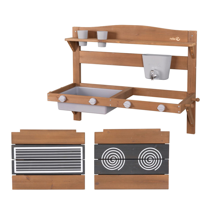 Roba Spiel- und Matschküche zum Hängen aus FSC-zertifiziertem Teak-Holz, B/T/H: 85 x 35 x 65 cm - Bild 4