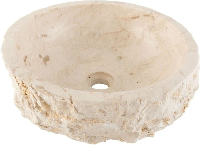 Wohnfreuden Marmor Waschbecken Erosi Aufsatzwaschbecken aus Naturstein in Beige, Durchmesser: 40 cm - Bild 1