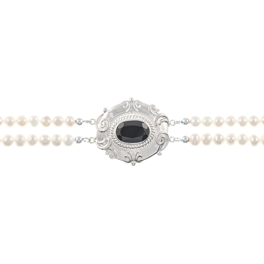 Collier Choker 925 Silber, Zirkonia schwarz, Perle, Damen - Bild 1