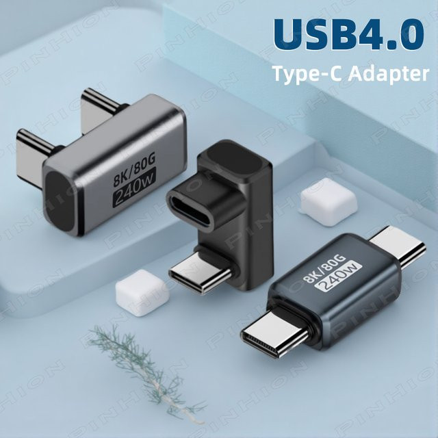 U-förmiger USB-C-Adapter PD 240 W in Schwarz mit 180 Grad Buchse für Thunderbolt 4/3 und 8K bei 60 Hz mit 80 Gbit/s Datenübertragung - Bild 1