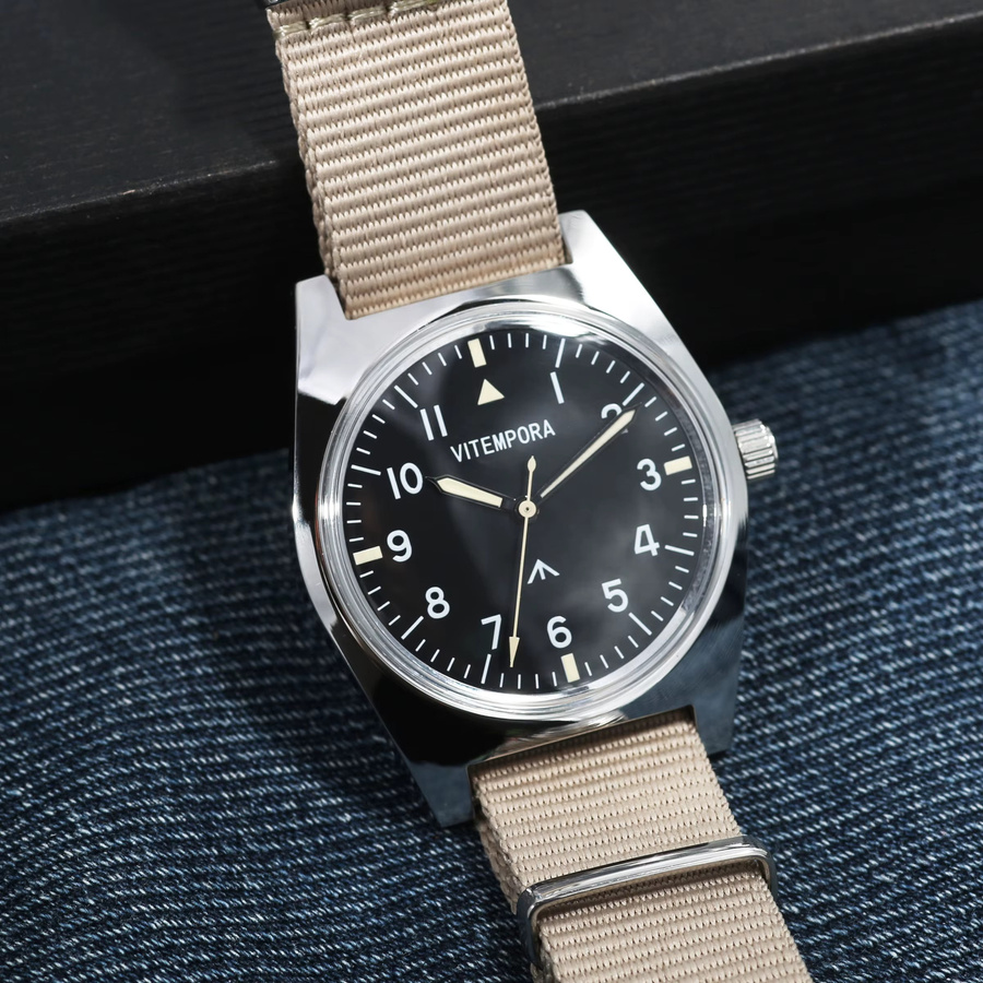 HEIMDALLR Herren-Pilotenuhr, Handaufzug, Edelstahl, 36 mm, Schwarz - Bild 3