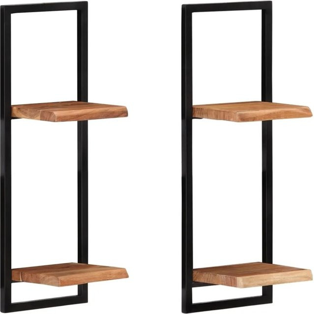 vidaXL Wandregale Set aus Massivholz Akazie und Stahl in Braun, 2 Stück, B/T/H: 25 x 25 x 75 cm - Bild 1