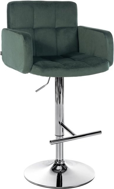 DELUKE Barhocker SUTUN Drehbarer Barstuhl aus Samt in Dunkelgrün mit silbernem Gestell, B/T/H: 60 x 56 x 93 cm - Bild 1