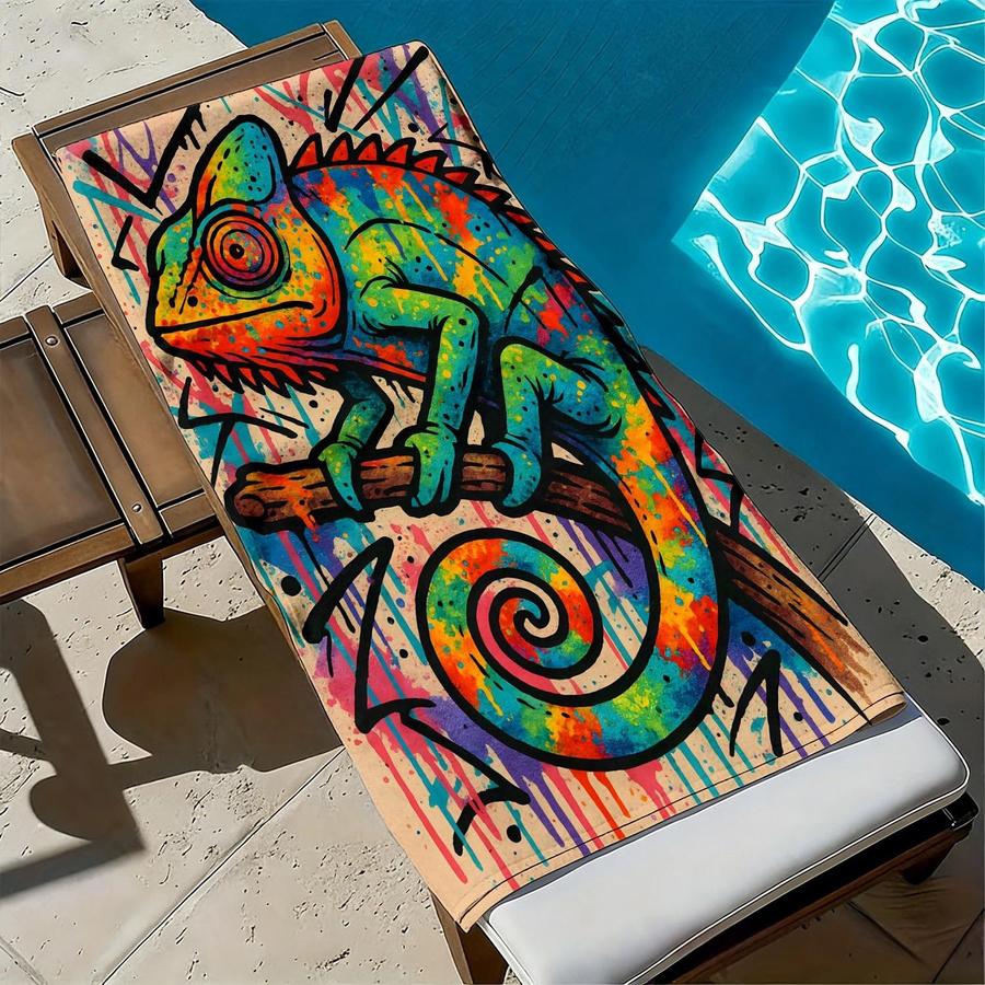 Ka Chen Muda Strandtuch mit Chamäleon Graffiti Abstraktem Muster aus Mikrofaser Polyester, Mehrfarbig, B: 140 cm, H: 180 cm - Bild 3