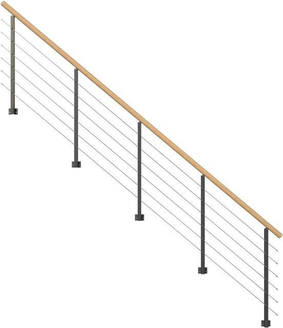 StarWood Metallgeländer Kos mit Rundhandlauf in Eiche und Anthrazit, Länge: 425 cm - Bild 1