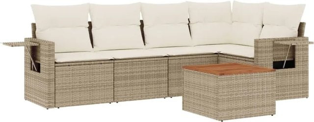 vidaXL 6-tlg Garten-Sofagarnitur aus Polyrattan in Beige mit Kissen und Couchtisch - Bild 1