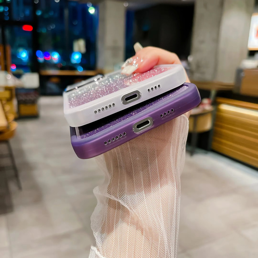 Glitzernde transparente Handyhülle mit Linsenschutz aus Glas in Purple und Multicolour für iPhone Modelle - Bild 2