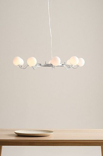 Jotex Deckenlampe CURVY in Silber und Weiß mit Glaskugeln und Metallgestell - Bild 1