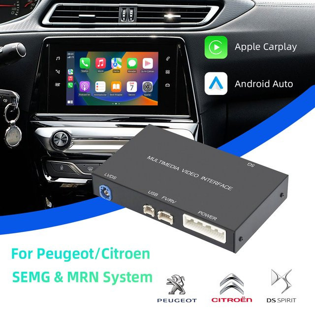 Ezonetronics OEM Bildschirm-Upgrade Decoderbox für Peugeot und Citroen 2013–2018 mit 7 Zoll Display für SMEG/MRN-Systeme, CarPlay und Android, Schwarz - Bild 1