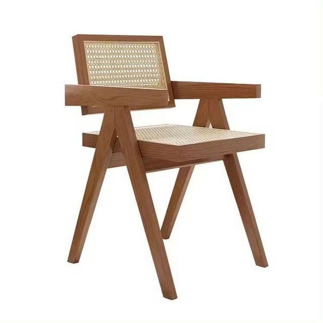 Esszimmerstuhl Divit von Motea.com aus Holz und Rattan in Weiß und Braun im skandinavischen Design mit Armlehnen und einer Sitzhöhe von 47 cm - Bild 1