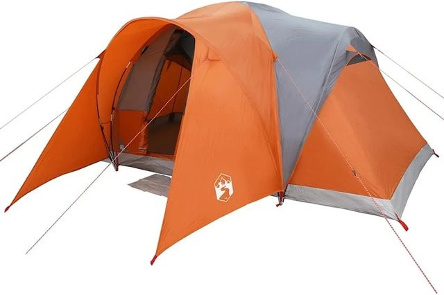 vidaXL Kuppel-Familienzelt für 6 Personen in Grau und Orange, wasserdicht - Bild 1
