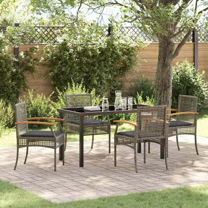 vidaXL Garten Essgruppe aus 5 Teilen in Grau mit Poly-Rattan und Glasoberfläche - Bild 1
