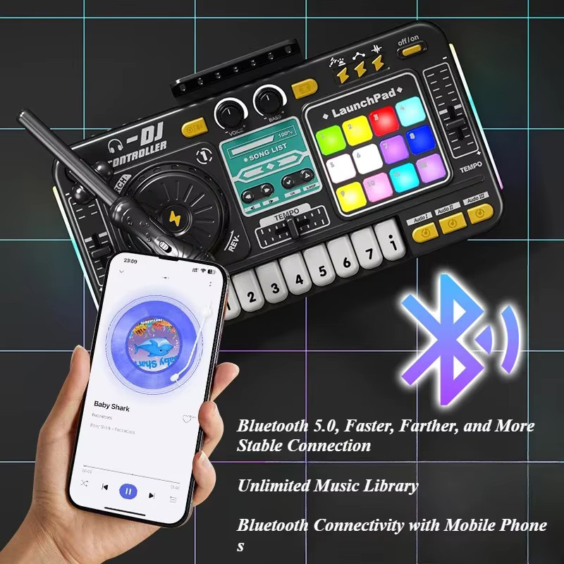 CONUSEA Kinder-DJ-Mixer-Controller-Spielzeug, Musikinstrument, mit Mikrofon, elektronische Klaviertastatur - Bild 3