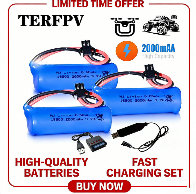 TERFPV Li-Ionen-Akku 3,7V 2000mAh mit SM-Stecker und Ladegerät in Blau für RC-Spielzeug, Boote und Flugzeuge - Bild 1