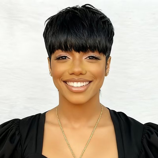 OYM HAIR Pixie-Perücke, Schwarz, Echthaar, Damen - Bild 1