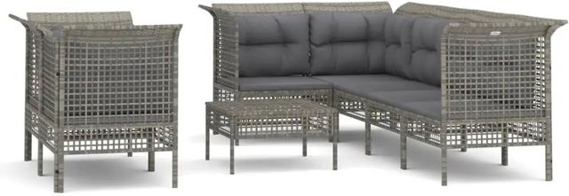 vidaXL 8-tlg Garten-Lounge-Set in L-Form mit Kissen und Ottoman, Grau, Poly Rattan und Metallrahmen - Bild 1