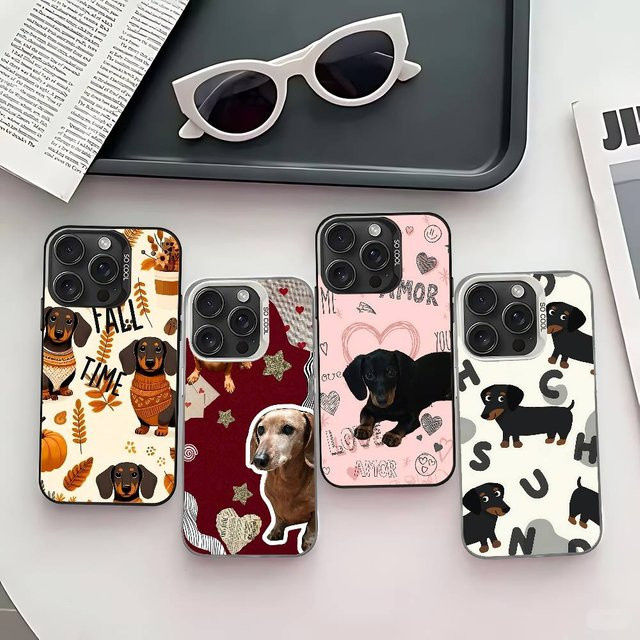 Stoßfeste Handyhülle mit Dackel-Motiv für iPhone 11 bis iPhone 17 Pro Max in Silber - Bild 1