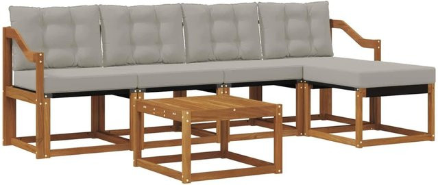 vidaXL Outdoor-Sofagarnitur 6-teilig aus Akazienholz und Textilene mit Kissen in Grau und Natur - Bild 1
