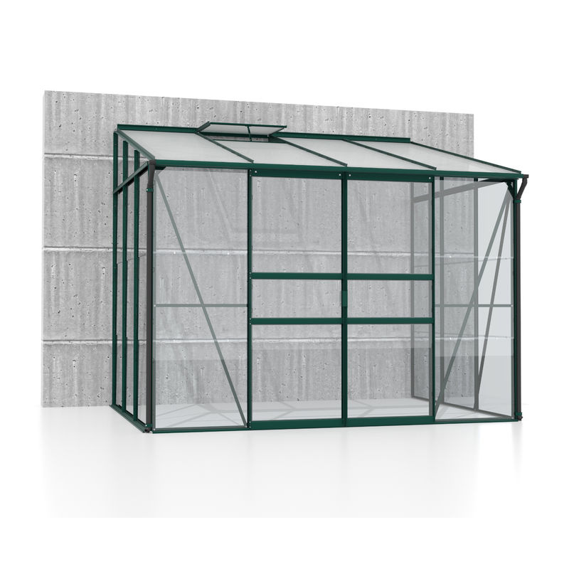 Vitavia Anlehn-Gewächshaus Osiris 5200 in Smaragdgrün mit 5,2 m² Anbaufläche, Pultdach, Doppelschiebetür und Polycarbonat-Elementen - Bild 2