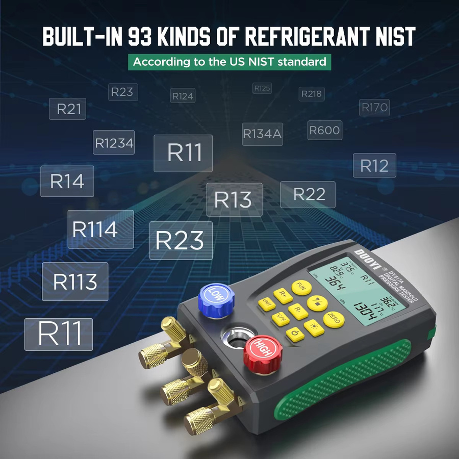 DY517 Kältesystem-Tester Digitales Vakuum- und Druckmanometer mit Temperaturanzeige und Ventilwerkzeug Kühlsystem-Kit - Bild 3