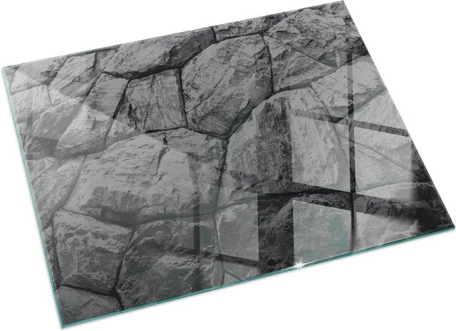 Tulup Glasplatte für Kamin in Grau mit Natursteinmuster, B: 120 cm, H: 80 cm - Bild 1