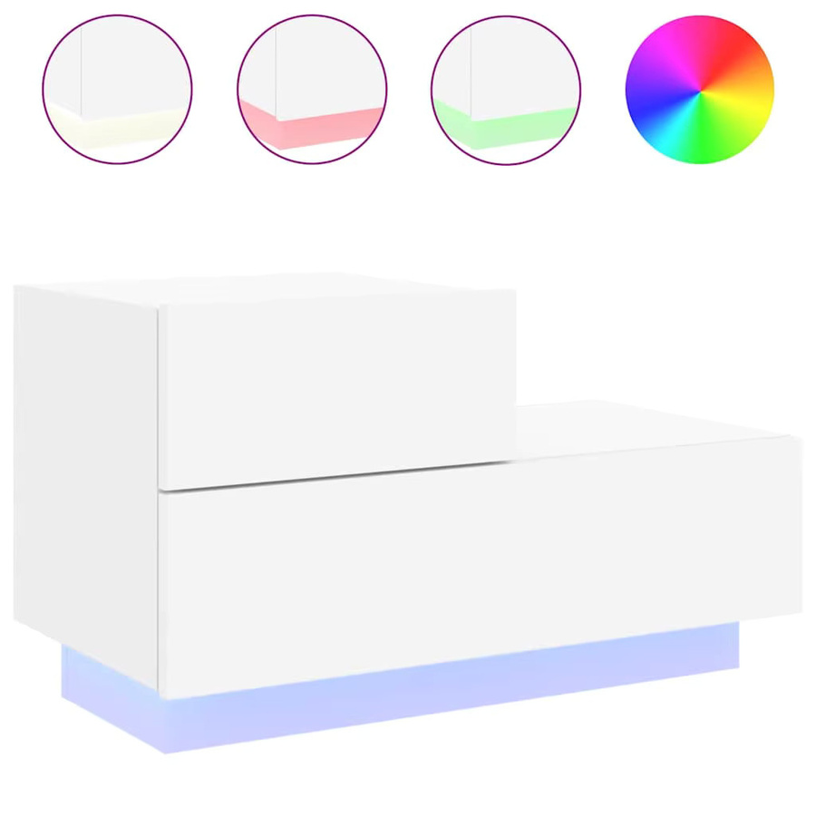VIDAXL Nachttisch mit integrierter weißer LED-Beleuchtung in Weiß, B/T/H: 70 x 36 x 40,5 cm - Bild 2