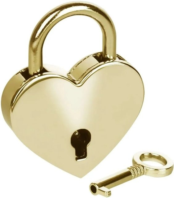 HMF Mini Deko Vorhängeschloss mit Herzform Schlüssel in Gold, B/H/T: 5,9 x 5,0 x 0,8 cm - Bild 1