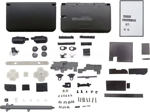 Ersatzgehäuse-Set für Nintendo 3DS XL LL in Schwarz, Vorder- und Rückseite Komplettset - Bild 1