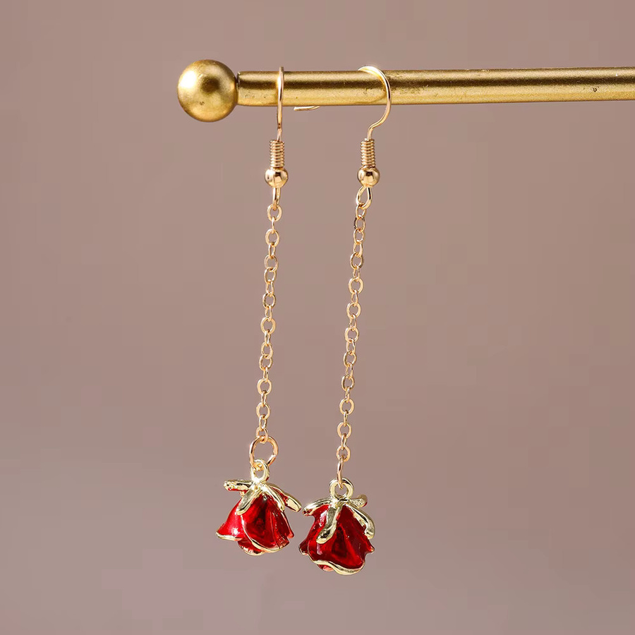 Aihua Ohrringe, Messing, Rote Rose Blume, Damen - Bild 2