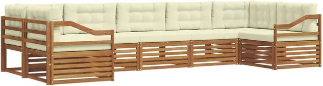 vidaXL Sofagarnitur 7-teilig aus Massivholz Akazie in Beige und Creme mit L-Form und abnehmbaren Kissen - Bild 1