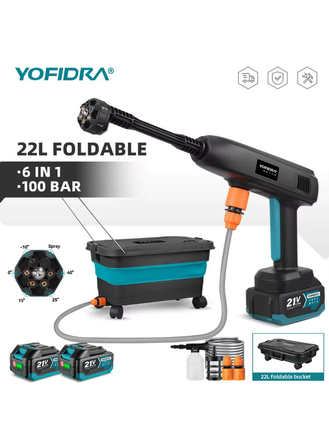 YOFIDRA 6-in-1 Hochdruck-Elektro-Wasserspritzpistole Auto-Gartenreiniger mit 22L Wassereimer für Makita LXT Akkus - Bild 7