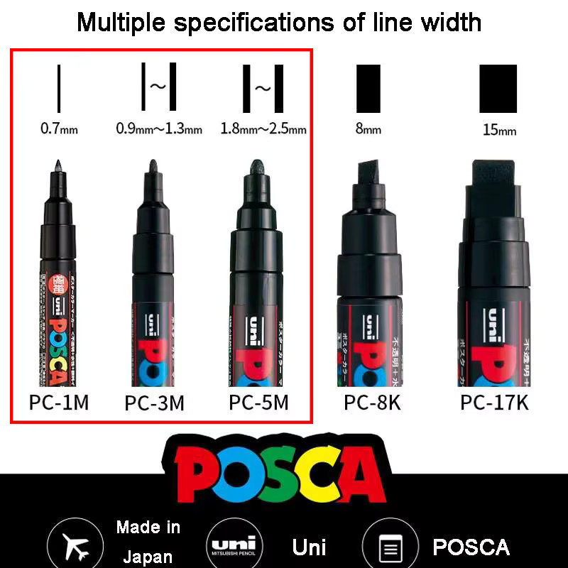 POSCA Acryl-Marker Set in Multicolour mit Stiftstärken von 0,7–2,5 mm für professionelle Kunst und Schule - Bild 3