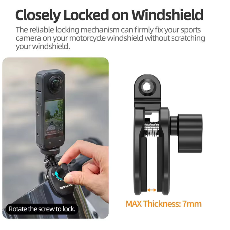 Aluminium Motorrad-Windschutzscheiben-Clip für Insta 360 X5, DJI Action 5 Pro, GoPro und DJI Pocket 3 in Schwarz - Bild 5