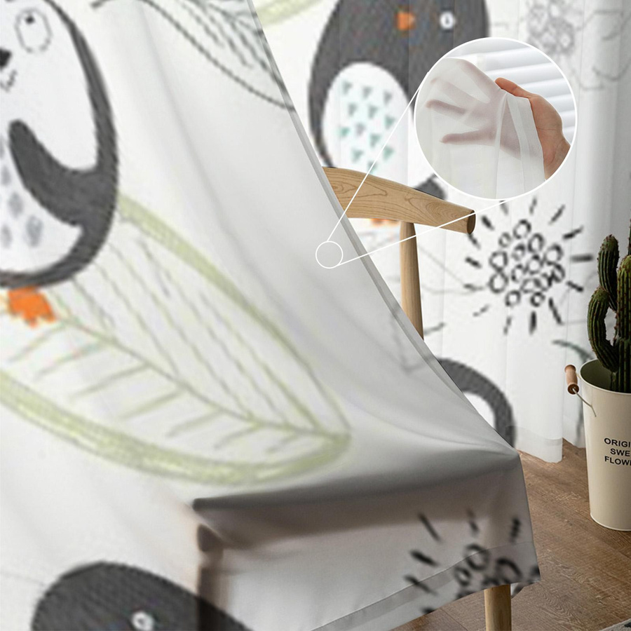 Transparenter Pinguin Cartoon Tüll Vorhang aus Chiffon für Wohnzimmer und Schlafzimmer, Weiß, Breite: 135 cm, Höhe: 114 cm - Bild 3