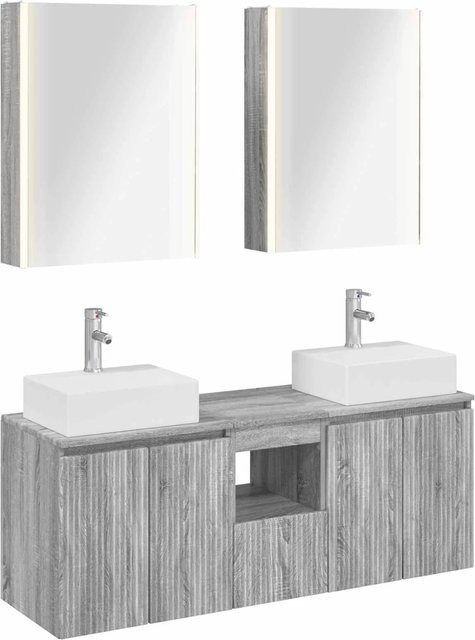 vidaXL Badezimmerschrank-Set 5-teilig in Grau Sonoma, modern mit LED-Beleuchtung und Spiegelschrank - Bild 1